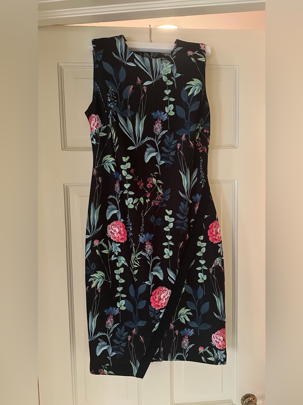 Tommy Hilfiger Black Midi Dress with Pink Floral Print